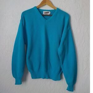 Vintage Puritan Men size XL Light Blue V-Neck Pullover Knit Sweater 100% Cotton